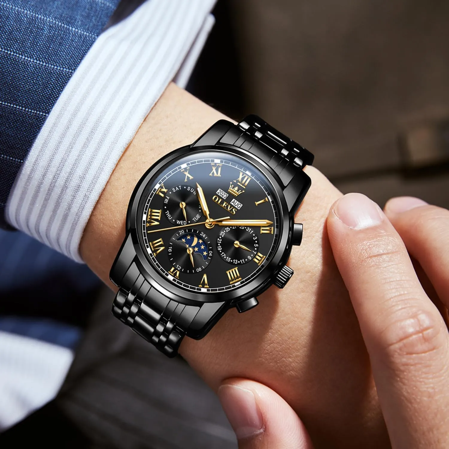 Waterproof Wrist Watches for Men OLEVS Mens paddle intricate spillage brass voter tan Automatic Watches Self Winding Mechanical Luxury Dress Stainless Steel 