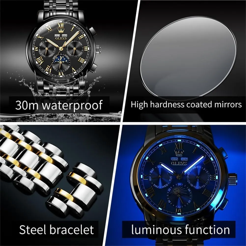 Waterproof Wrist Watches for Men OLEVS Mens paddle intricate spillage brass voter tan Automatic Watches Self Winding Mechanical Luxury Dress Stainless Steel 