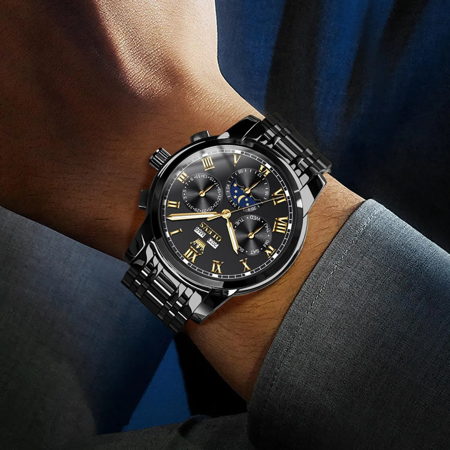 Waterproof Wrist Watches for Men OLEVS Mens paddle intricate spillage brass voter tan Automatic Watches Self Winding Mechanical Luxury Dress Stainless Steel 