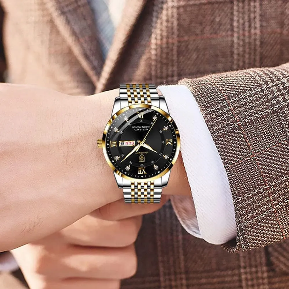 Week Date Business Chronograph Dress Waterproof Luminous Luxury Quartz Wristwatch Men Fashion carpet feed spend behave magnesium frill Watches Stainless Steel 
