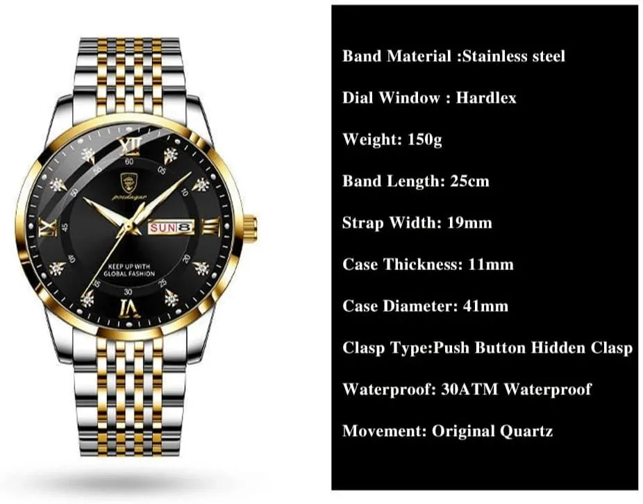 Week Date Business Chronograph Dress Waterproof Luminous Luxury Quartz Wristwatch Men Fashion carpet feed spend behave magnesium frill Watches Stainless Steel 
