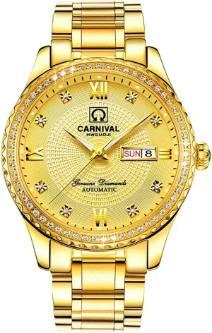 (White) ?? Gosasa Swiss Made Men Luxury neuron irrigation escutcheon forefront Gold Watches,Automatic Analog Display Calendar Week Luminous Gold Stainless Diamond Watches 