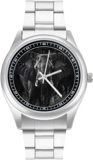 White Unisex Wrist Watches fruit Metal Watch Band Business Watch Simple Steel Band Watch African Elephant Black and 