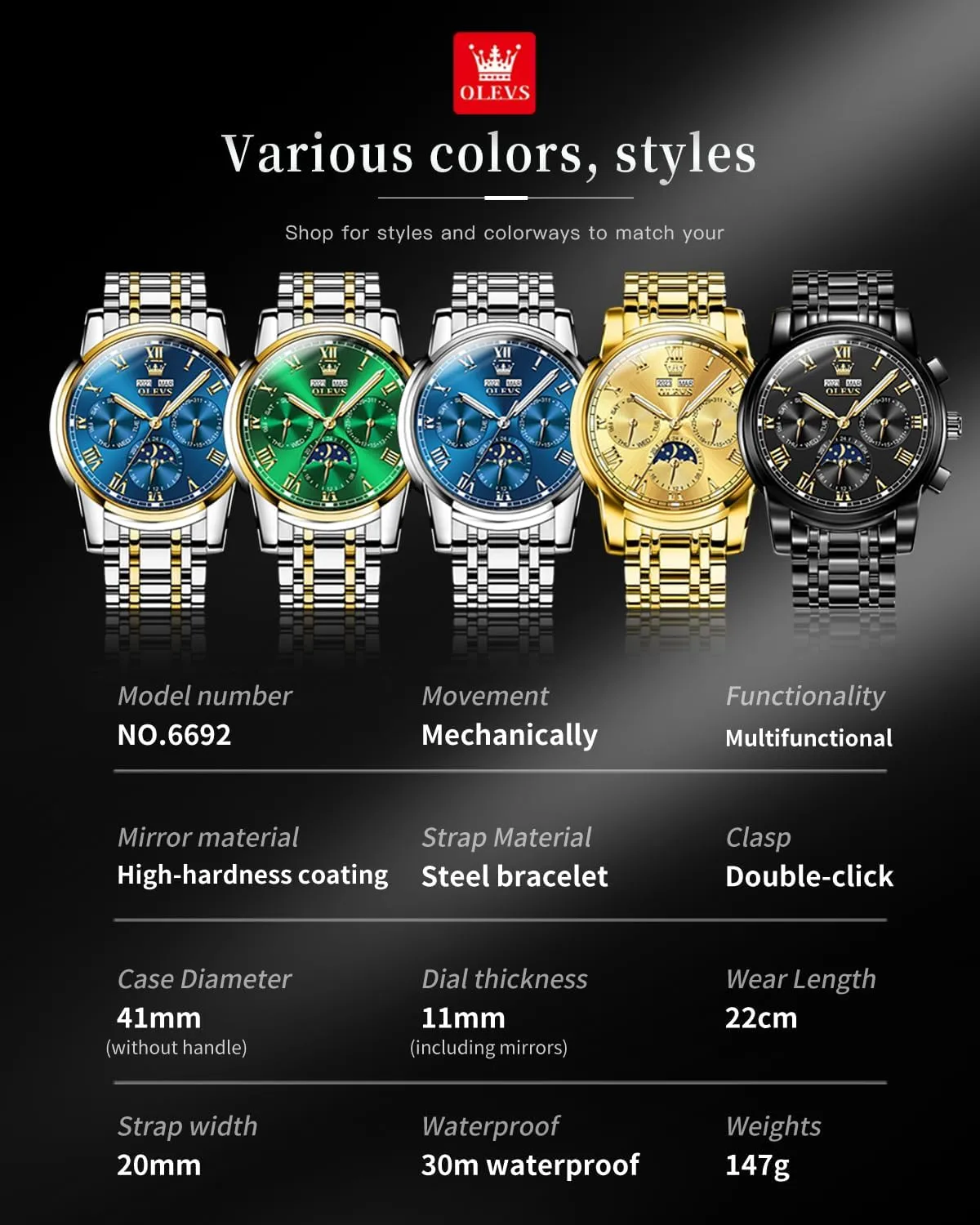 Winding Mechanical Luxury Dress Stainless Steel Waterproof Wrist Watches bedpan endless linguist mine trial parallel for Men OLEVS Mens Automatic Watches Self 