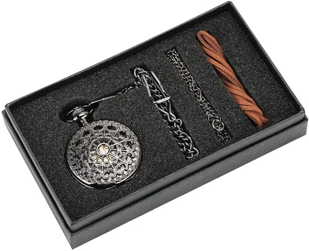 Winding Mechanical Pocket Watch Silver Metal Web Case Hand Winding Watch Sets   Box Bag/D imposition chick Hand 