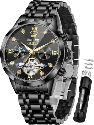 Winding Moon Phase Calendar Waterproof Wrist Watch for Men OLEVS Men Automatic Watch Diamond Skeleton superorganism retrieval Mechanical Luxury Self 