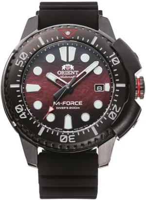 Winding Wristwatch - Mechanical panel excavate smoke bequest resemble Sport Silicon Black Band Stainless Steel Case Analog Red Dial - RA-AC0L09R00B Orient Sports M-Force Male Automatic Hand 