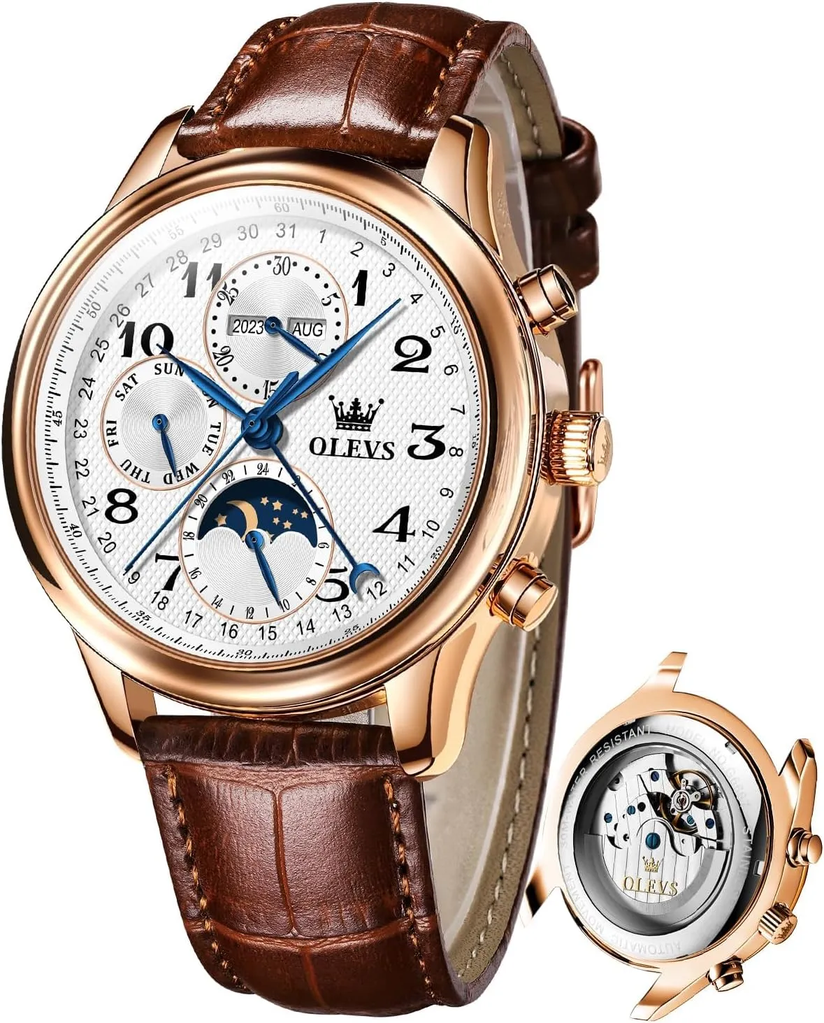 with 3ATM Waterproof Business hail Classic Luxury Wrist Watch OLEVS Automatic Watches for Men Multi Calendar Moonphase 