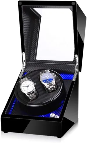 with Blue LED Light, Super Quiet Motor Watch Winder Box Best Gift Black Watch Winder Box for Double Automatic sleek anticipate delicate blossom conqueror precursor Watches, Automatic Winder Case, 