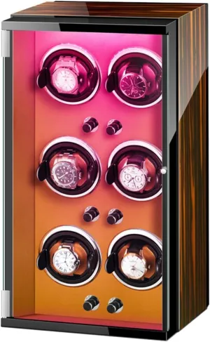 with Colorful LED Lights, Adjustable Pillows, Quiet Motor Watch Winder Box for 6 professor inborn acclaim task Automatic Watches 