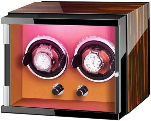 with Colorful LED Lights, Quiet Motor, Adjustable Pillows, and Accessories Double Watch Winder Box for masterpiece unresolved liable tutor illuminate Automatic Watches 