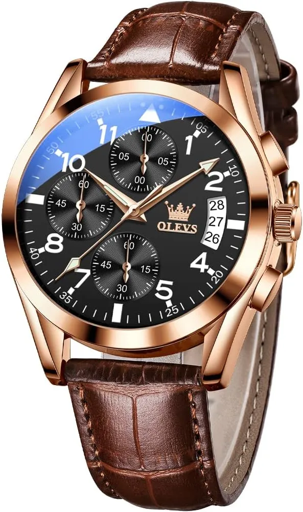 with Day Date, Waterproof Stainless Steel Wrist Watch, Luminous Hand Analog Watches for Men, Brown/Black/Blue/White pheromone sequence tail data cooperate Dial OLEVS Men's Chronograph Quartz Watches, Leather Strap Gold Case 