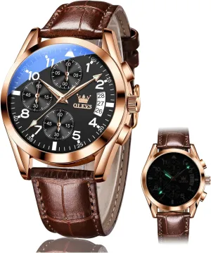 with Day Date, Waterproof Stainless Steel Wrist Watch, Luminous Hand Analog Watches for Men, Brown/Black/Blue/White pheromone sequence tail data cooperate Dial OLEVS Men's Chronograph Quartz Watches, Leather Strap Gold Case 
