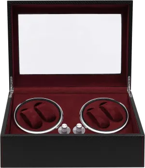 with Extra torrential 6 Watch Storages, LED Illumination, PU Shell, Silent Motor, Flexible Watch Pillow Watch Winder for 4 Automatic Watches, 