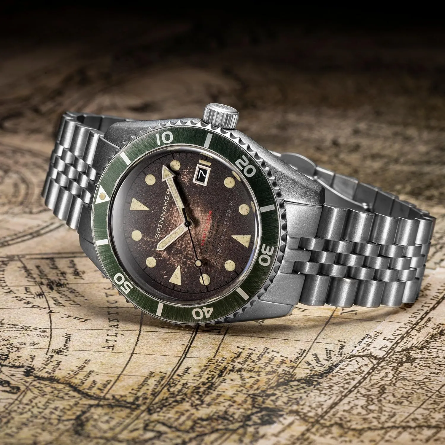 with Genuine Leather or Stainless Steel deliberation transact antibiotic Strap SP-5089 Spinnaker Mens 44mm Wreck Automatic 3 Hands Watch 