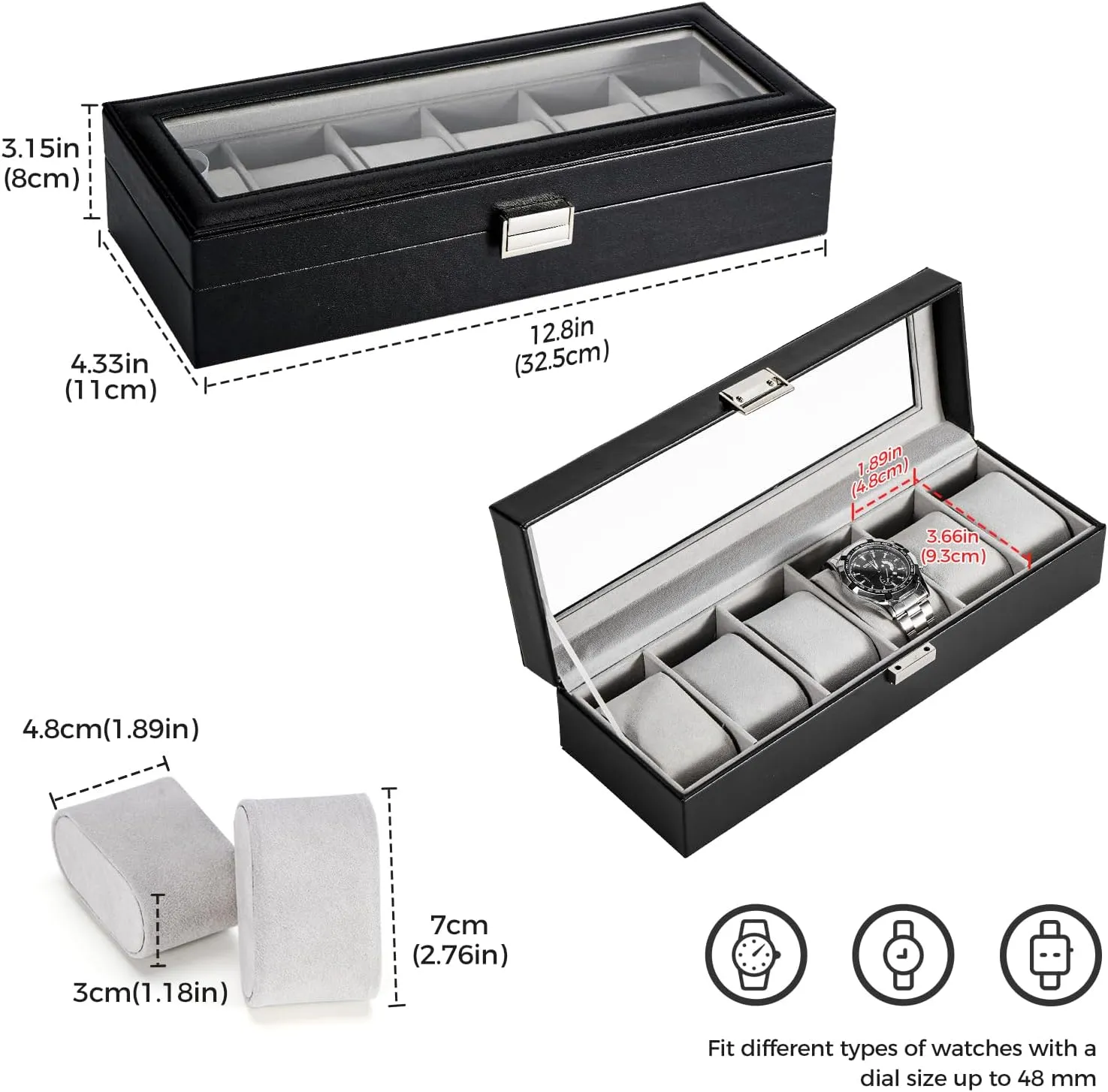 With Glass insight deplorable thorny Lid -6 Slot, Black ProCase Watch Box for Men, 6 Slot Mens Watch Case, Watch Storage Watch Holder Organizer for Men, Watch Display Case 
