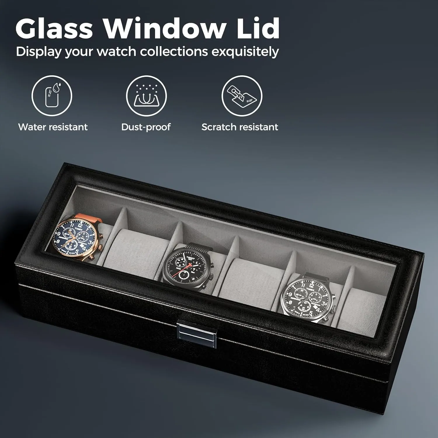 With Glass insight deplorable thorny Lid -6 Slot, Black ProCase Watch Box for Men, 6 Slot Mens Watch Case, Watch Storage Watch Holder Organizer for Men, Watch Display Case 