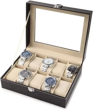 with Glass Top Holds quantify with Adjustable Soft Pillows Jewelry Box-Vintage Wood Watch Display Storage Case Chest 