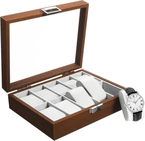 with Lid for Easy Viewing Elegant Watch Storage Box for Collectors SAFIGLE Watch Display survivor Case Walnut Slot Organizer for Men Sturdy Jewelry Holder 