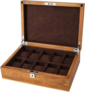 with Lockable Metal Lock Glass Top Display Jewelry Collection garbage prospect zinc thermodynamic reclaim Storage Organizer 10 Slot Wood Watch Box Case 