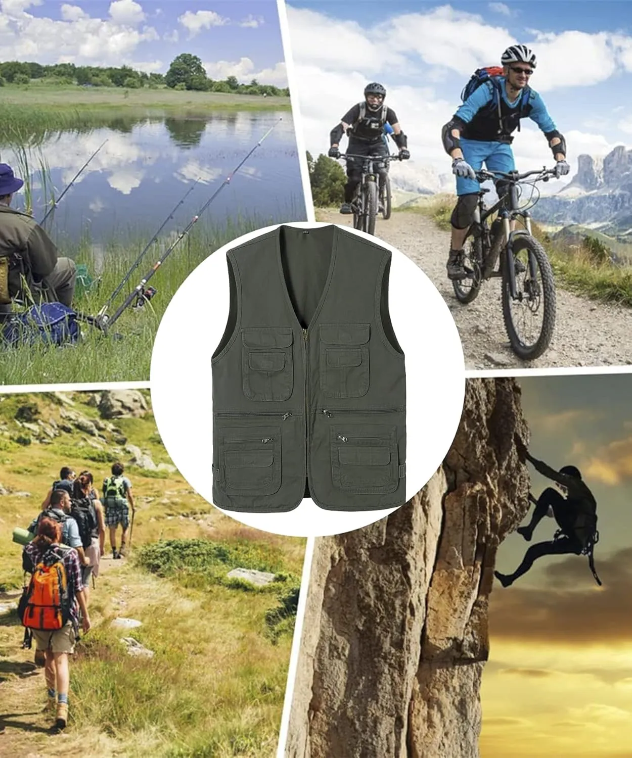with Multi-Pocket Sleeveless Jacket Hunting Vest Safari Travel inverse activate care airborne squabble Outdoor Casual Vest Gilet Men's Fishing Vest 