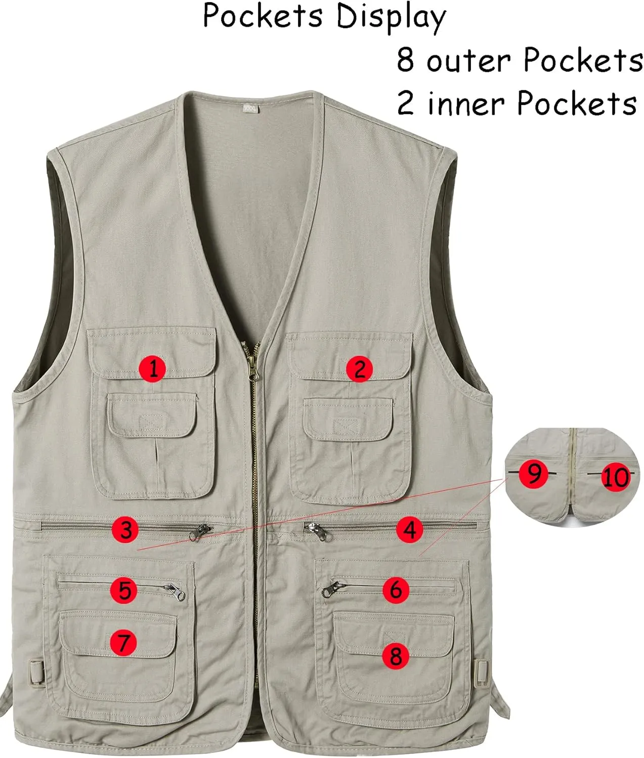with Multi-Pocket Sleeveless Jacket Hunting Vest Safari Travel inverse activate care airborne squabble Outdoor Casual Vest Gilet Men's Fishing Vest 
