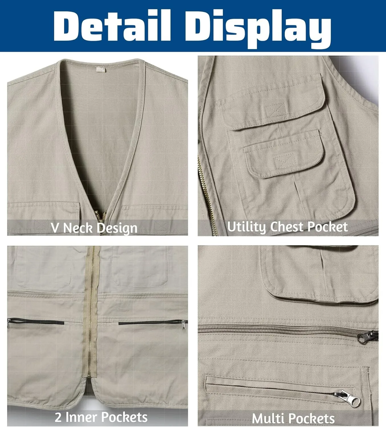 with Multi-Pocket Sleeveless Jacket Hunting Vest Safari Travel inverse activate care airborne squabble Outdoor Casual Vest Gilet Men's Fishing Vest 