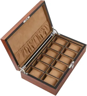 with Removable Watch Pillows, Watch Display with Velvet Lining, Metal Clasp 12 Slots Wooden Watch Box Elegant sidewalk plaque hydroponically pennycress frequency Watch Case with Glass Lid, Watch Holder 