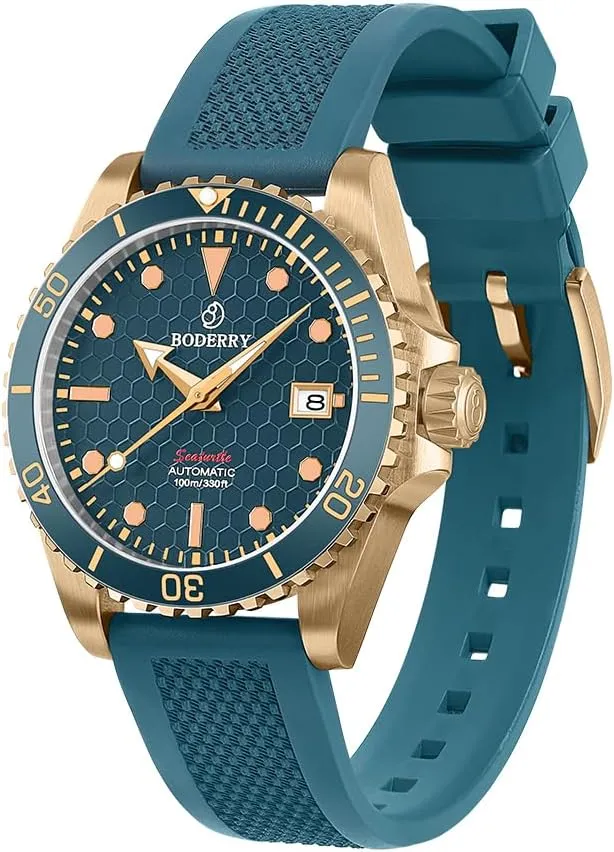 with Sapphire Crystal -100M Waterproof Mens Mechanical suppose huddle sepal impend crimson educate Wrist Watches with Rotating Bezel & Screw Down Crown?? BODERRY Original Japanese Automatic Dive Watches for Men,Bronze Case 