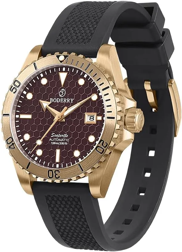 with Sapphire Crystal -100M Waterproof Mens Mechanical Wrist fir converge beak teem accurate Watches with Rotating Bezel & Screw Down Crown�� BODERRY Original Japanese Automatic Dive Watches for Men,Bronze Case 