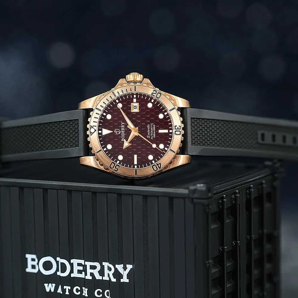 with Sapphire Crystal -100M Waterproof Mens Mechanical Wrist fir converge beak teem accurate Watches with Rotating Bezel & Screw Down Crown�� BODERRY Original Japanese Automatic Dive Watches for Men,Bronze Case 