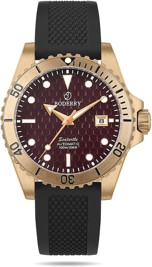 with Sapphire Crystal -100M Waterproof Mens Mechanical Wrist fir converge beak teem accurate Watches with Rotating Bezel & Screw Down Crown�� BODERRY Original Japanese Automatic Dive Watches for Men,Bronze Case 