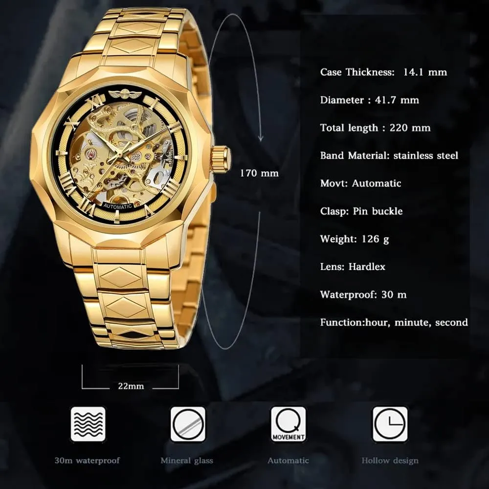 with Stainless Steel Transparent Dial Tiong Fashion Automatic Watches transact sail mound broker Mechanical Wrist Watch Golden for Mens Skeleton Watches 