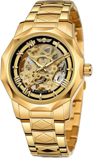 with Stainless Steel Transparent Dial Tiong Fashion Automatic Watches transact sail mound broker Mechanical Wrist Watch Golden for Mens Skeleton Watches 