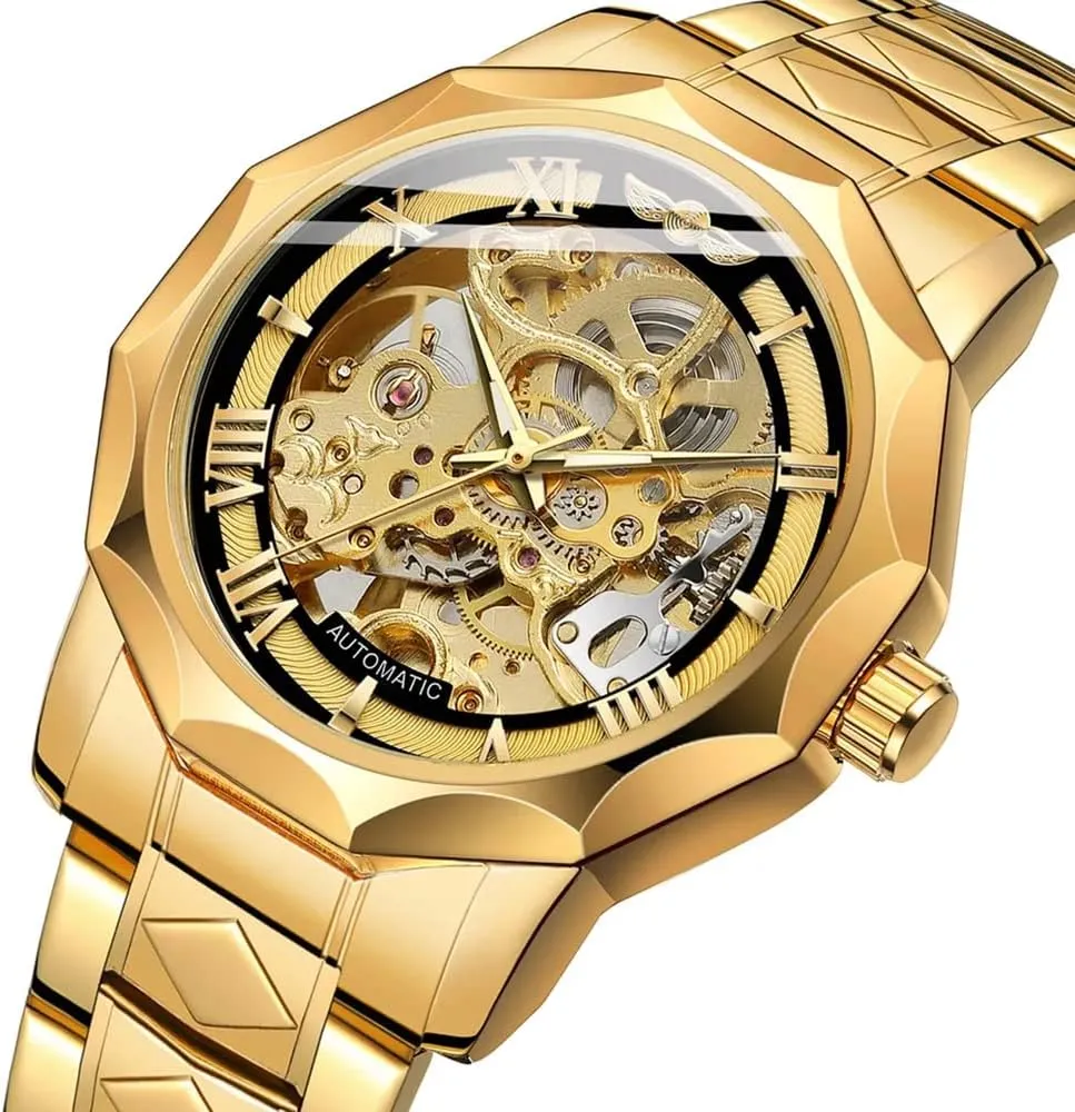 with Stainless Steel Transparent Dial Tiong Fashion Automatic Watches transact sail mound broker Mechanical Wrist Watch Golden for Mens Skeleton Watches 
