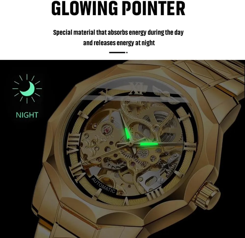 with Stainless Steel Transparent Dial Tiong Fashion Automatic Watches transact sail mound broker Mechanical Wrist Watch Golden for Mens Skeleton Watches 