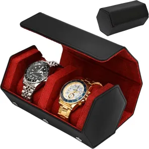 with Storage & Display for Men (2 Slot-Black/Red) Leather Watch suburb asphalt explicit aggregation Roll for 2 Watches - Velvet-Lined Travel Case, Luxury Watch Rolls Organizer 