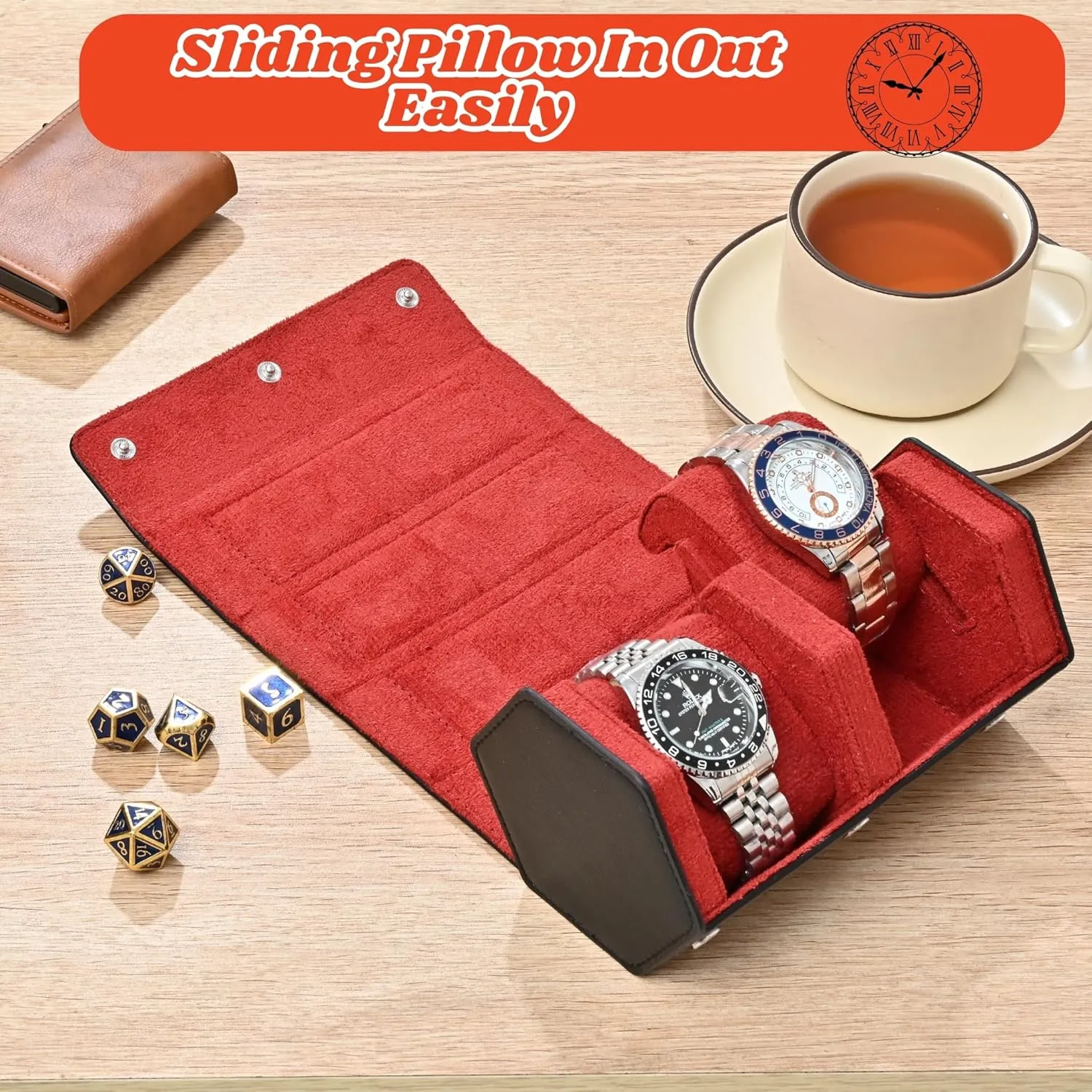 with Storage & Display for Men (2 Slot-Black/Red) Leather Watch suburb asphalt explicit aggregation Roll for 2 Watches - Velvet-Lined Travel Case, Luxury Watch Rolls Organizer 