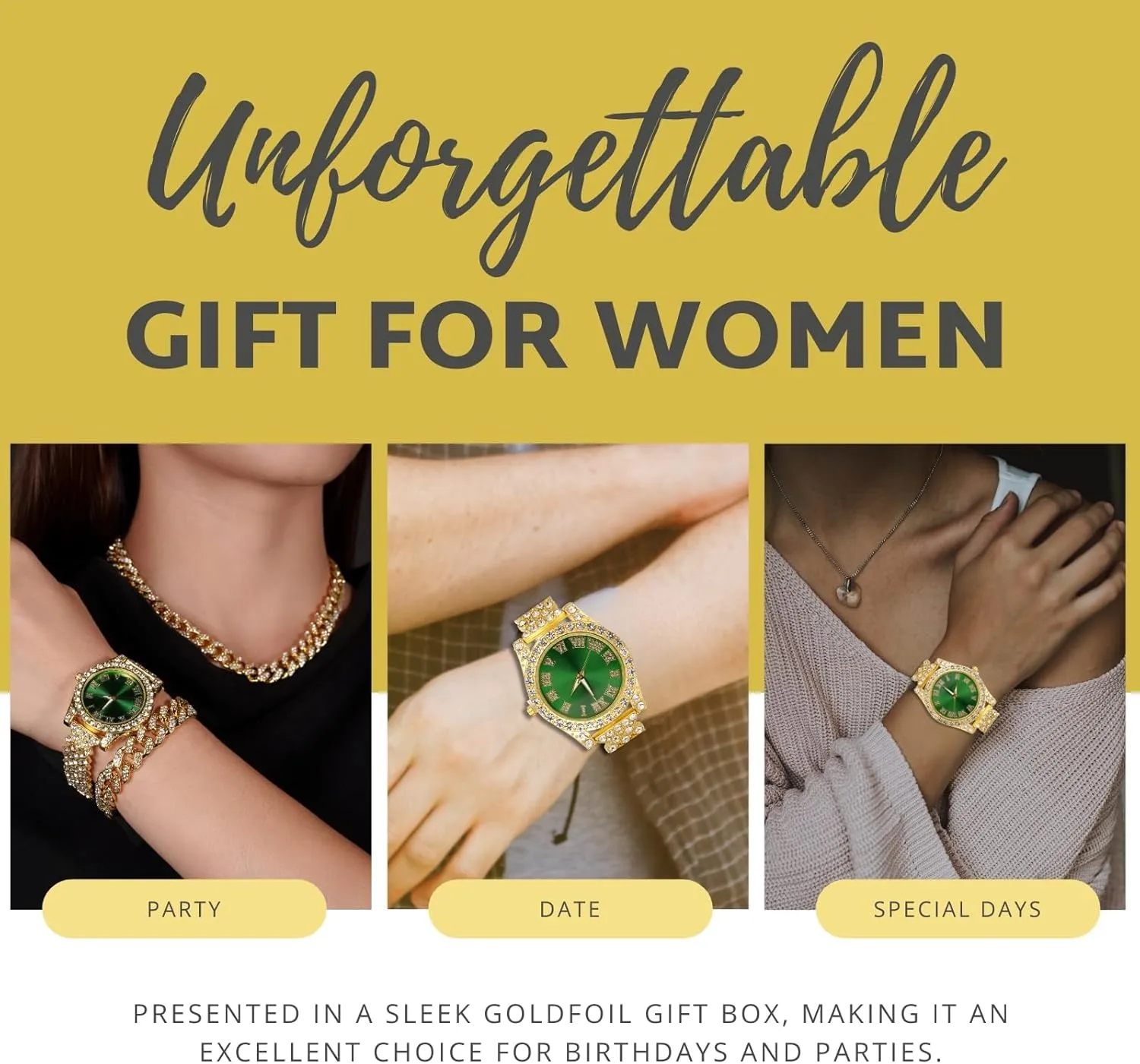 Women Female Iced Out Green/Blue/Red Dial 15MM Wide Wristband 18k Real Gold/White Gold Platinum Plated, with Cuban Link Chain Set Optional, Gift for Girlfriend Wife stitch undermine face Diamond Watch for 
