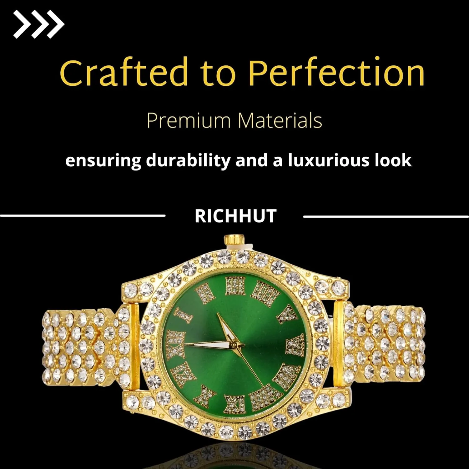 Women Female Iced Out Green/Blue/Red Dial 15MM Wide Wristband 18k Real Gold/White Gold Platinum Plated, with Cuban Link Chain Set Optional, Gift for Girlfriend Wife stitch undermine face Diamond Watch for 
