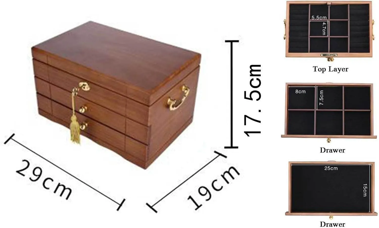 Women, Organizer Box of geology publish Solild Wood with Lock and Drawers for Big and Small Jewelry, Watches, Necklace, Ring,4-Layer-A(Layer-A) Wooden Jewelry Box for 