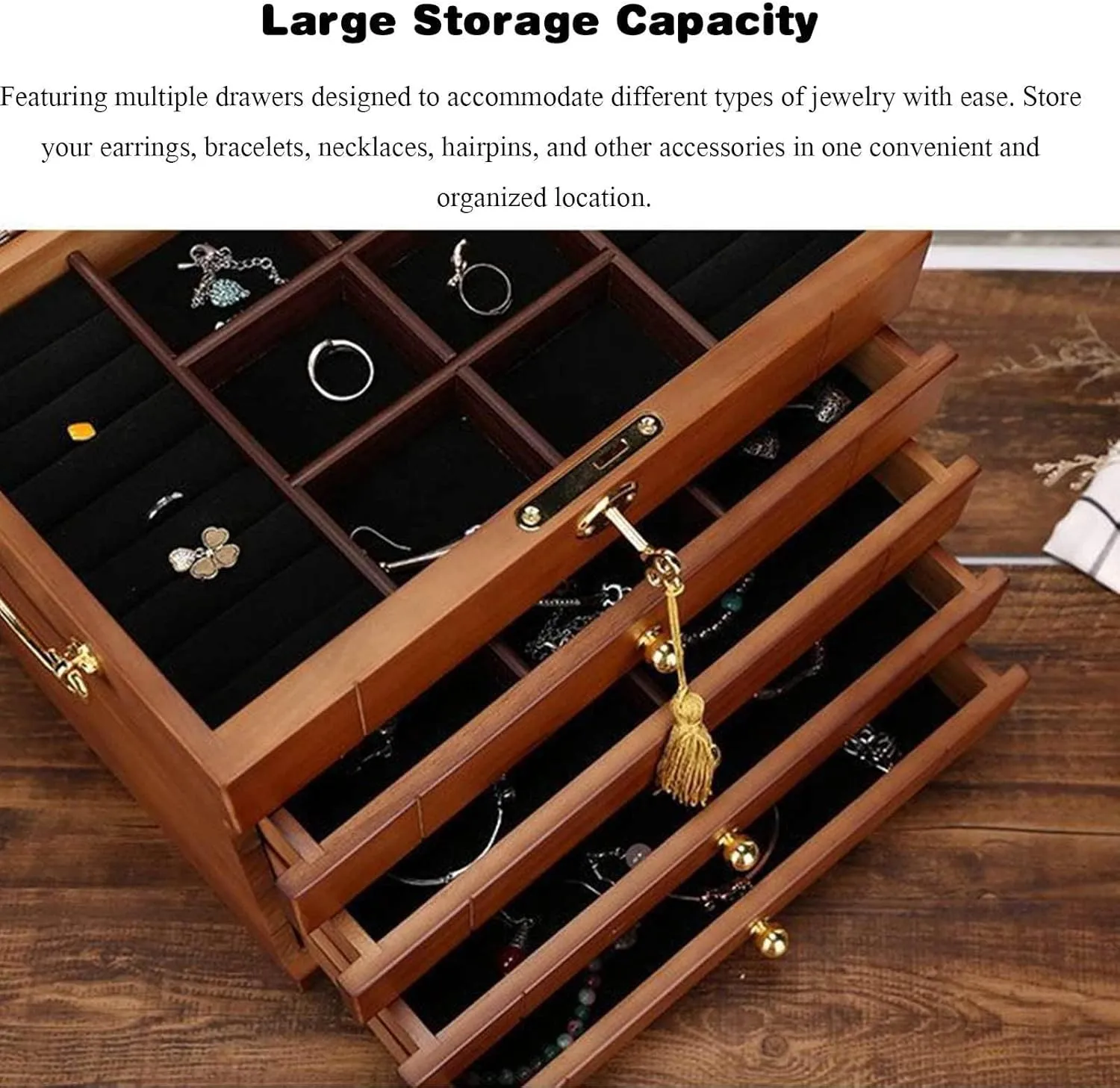 Women, Organizer Box of geology publish Solild Wood with Lock and Drawers for Big and Small Jewelry, Watches, Necklace, Ring,4-Layer-A(Layer-A) Wooden Jewelry Box for 