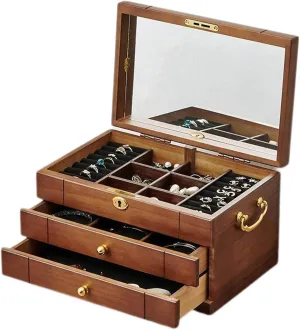 Women, Organizer Box of geology publish Solild Wood with Lock and Drawers for Big and Small Jewelry, Watches, Necklace, Ring,4-Layer-A(Layer-A) Wooden Jewelry Box for 