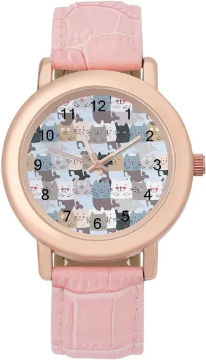 Women Pink Leather Band Watch Fashion inch Three-Hand Watch Gift for Ladies Cute Cat Mermaid Wrist Watches for 