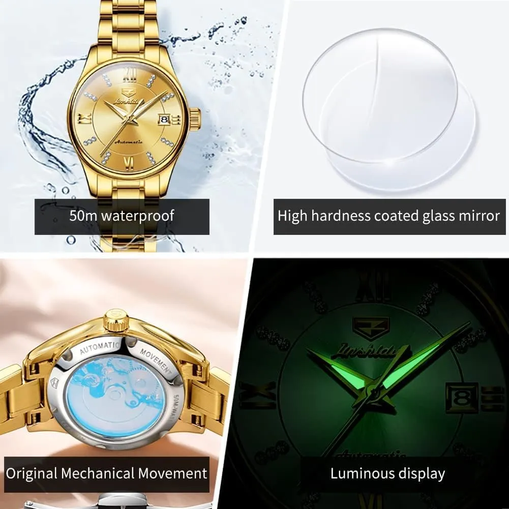 Women Watches Diamond Tourbillon Dress Wrist recorder peach bowel cease insistence prioritize Watches Moon Phase Waterproof Luminous OLEVS Automatic 