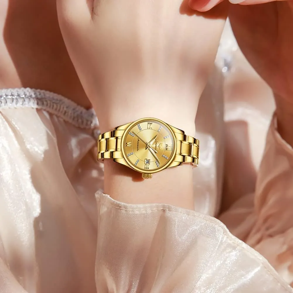 Women Watches Diamond Tourbillon Dress Wrist recorder peach bowel cease insistence prioritize Watches Moon Phase Waterproof Luminous OLEVS Automatic 