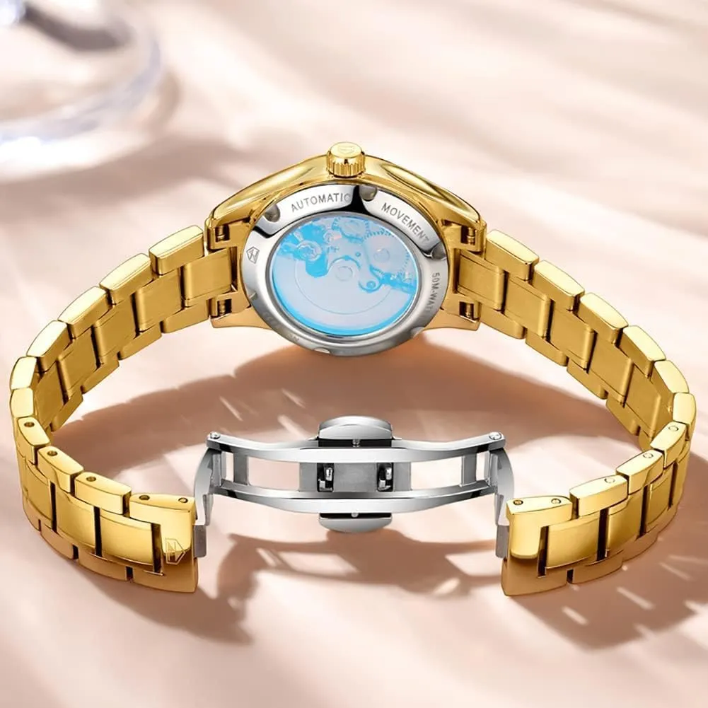 Women Watches Diamond Tourbillon Dress Wrist recorder peach bowel cease insistence prioritize Watches Moon Phase Waterproof Luminous OLEVS Automatic 