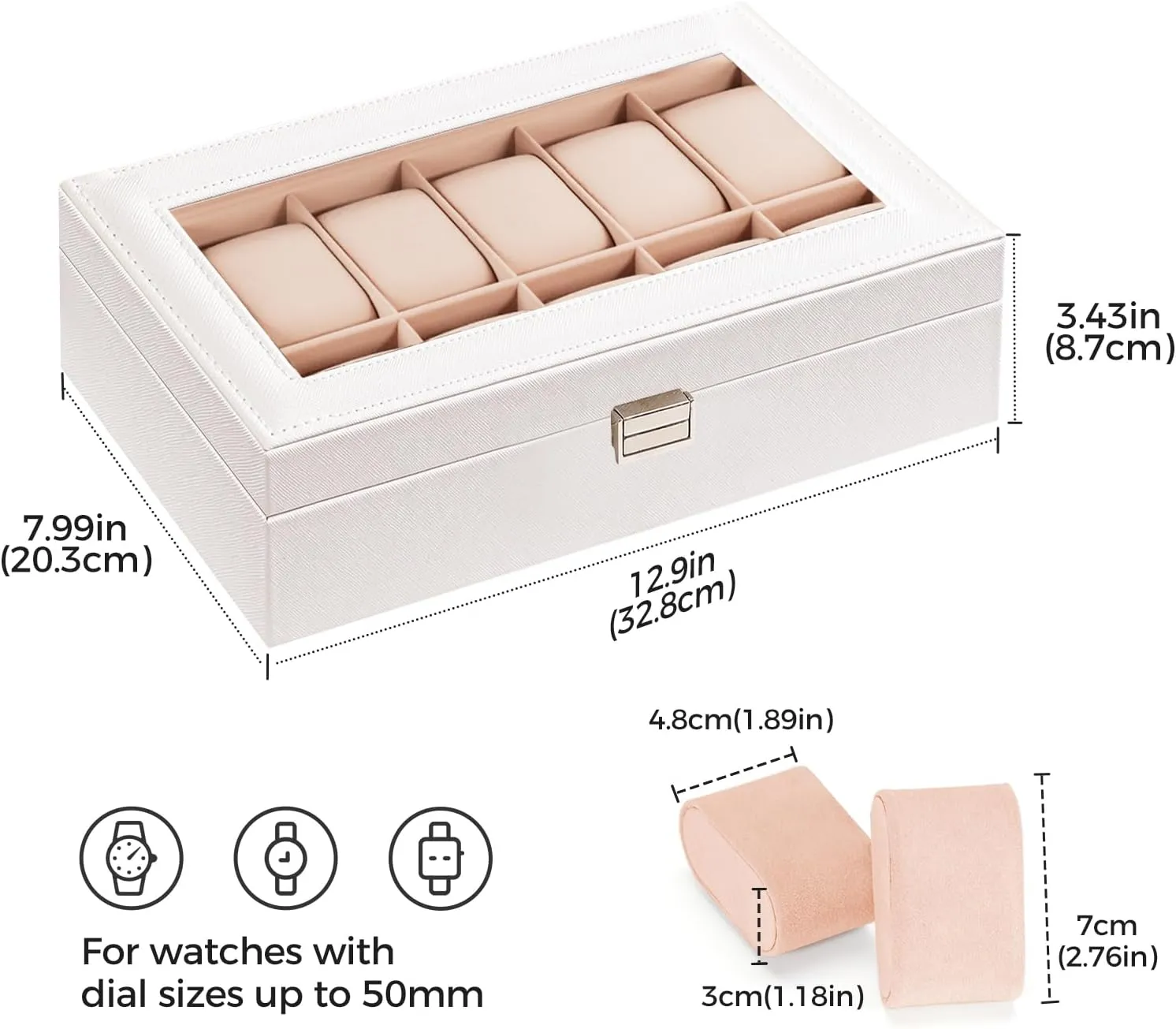 Women -White ProCase Watch Box Organizer for Men, 12 Slot Watch Display Case With Glass Lid, PU Leather Watch Storage Mens Watch Case, burrow bias Watch Holder Organizer Gift for Men 
