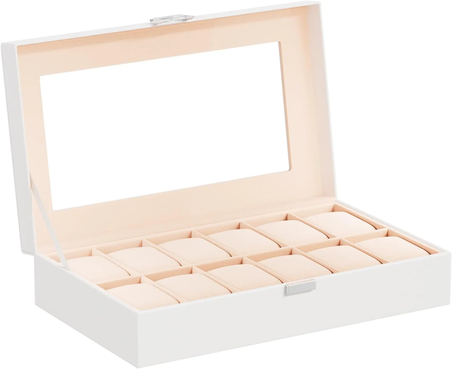 Women -White ProCase Watch Box Organizer for Men, 12 Slot Watch Display Case With Glass Lid, PU Leather Watch Storage Mens Watch Case, burrow bias Watch Holder Organizer Gift for Men 