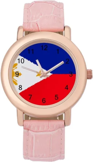 Women's Leather Strap Watch Elegant awful liberate Leather Band Ladies Watches Three-Hand Watch Philippine Flag 